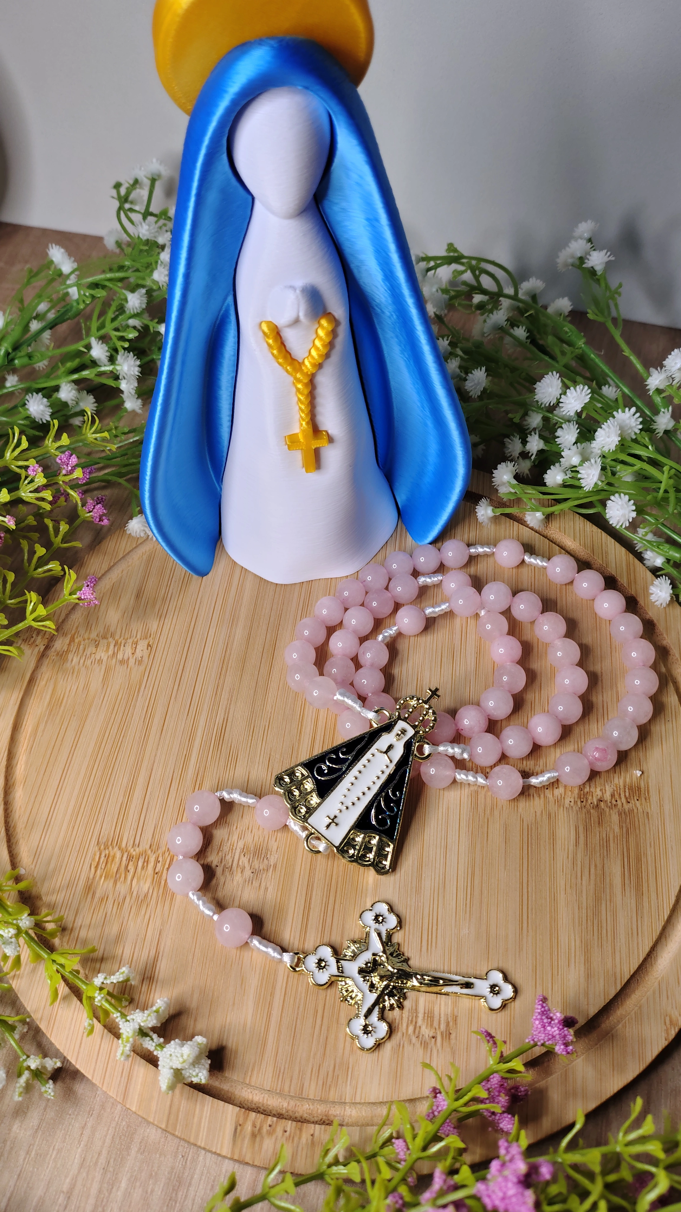 Terço de Nossa Senhora Aparecida Quartzo Rosa
